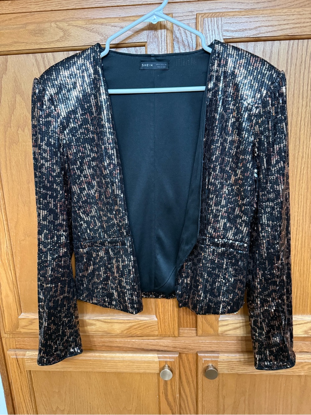 SHEIN Black / Snake Skin Sequin Blazer